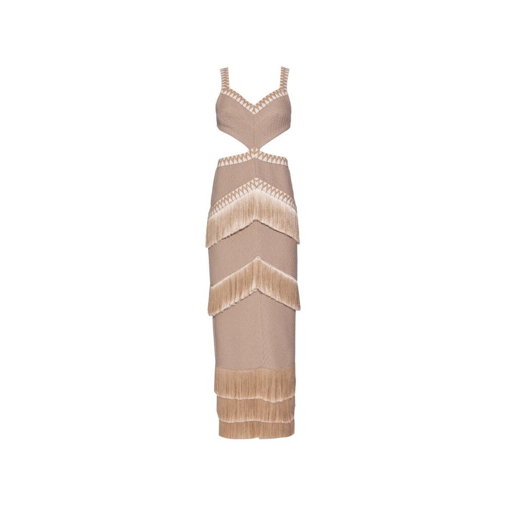 Metallic Knit Maxi Dress with Fringe Trim NWT - Picture 2 of 12
